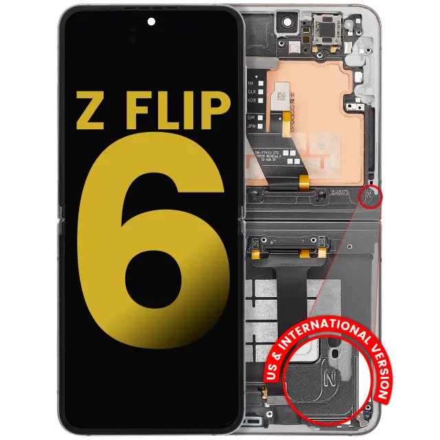 Écran OLED intérieur avec châssis pour Samsung Galaxy Z Flip 6 5G (version US & internationale, reconditionné, Silver Shadow)