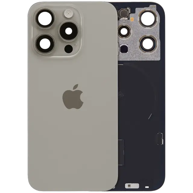 Vitre arrière avec MagSafe, NFC et nappe flash pour Apple iPhone 15 Pro (UK / EU Version, origine, titane naturel)