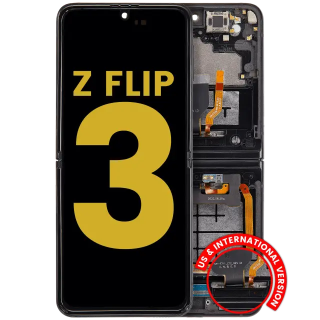 Écran OLED intérieur avec châssis pour Samsung Galaxy Z Flip 3 5G (version US & internationale, reconditionné, noir fantôme)
