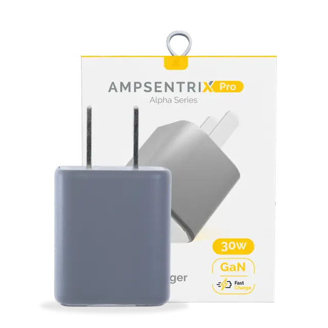 Chargeur secteur AmpSentrix Pro 30W 2-in-1 USB-C / USB-A GaN (titane naturel)
