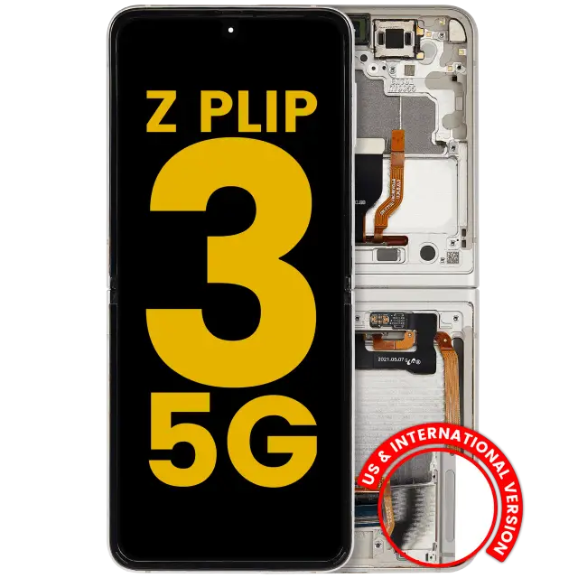 Écran OLED intérieur avec châssis pour Samsung Galaxy Z Flip 3 5G (version US & internationale, reconditionné, blanc)