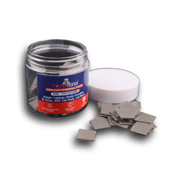 Pads thermiques prédécoupés PolarTronix pour SSD / RAM / IC — 12 × 12 × 1 mm (lot de 100)
