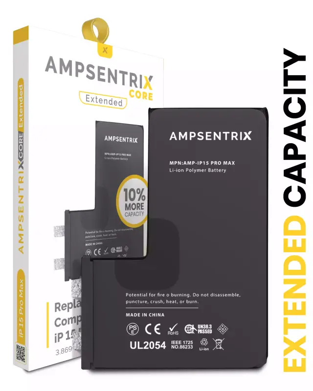 Batterie nue à souder pour Apple iPhone 15 Pro Max (soudure par points requise, AmpSentrix Core Extended)
