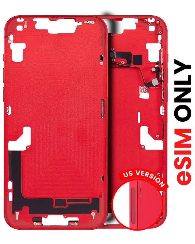 Châssis avec petits composants pour Apple iPhone 14 (version US, eSIM uniquement, compatible, rouge)