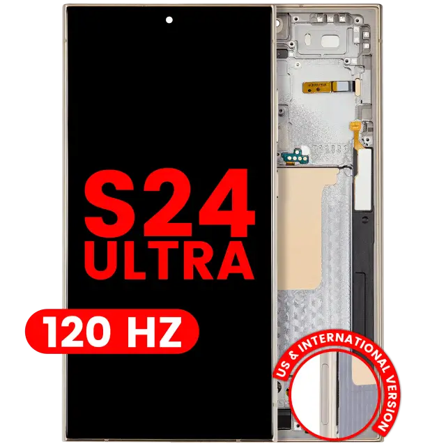 Écran OLED avec châssis pour Samsung Galaxy S24 Ultra (version US & internationale, compatible premium, 120 Hz, Titanium Yellow)
