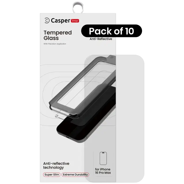 Verre trempé pour Apple iPhone 16 Pro Max (lot de 10, AR Clear)
