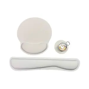 Tapis de Souris Kit 3-en-1 Ergonomique + Repose Poignet Clavier + Sous-Verres Antidérapants - Blanc