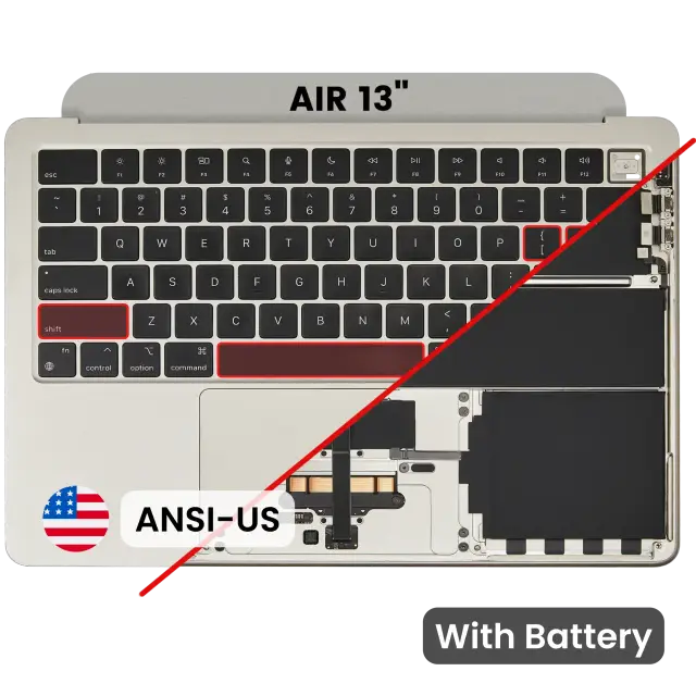 Châssis supérieur avec batterie et clavier ANSI US pour Apple MacBook Air 13" A3113 (2024) (lumière stellaire)