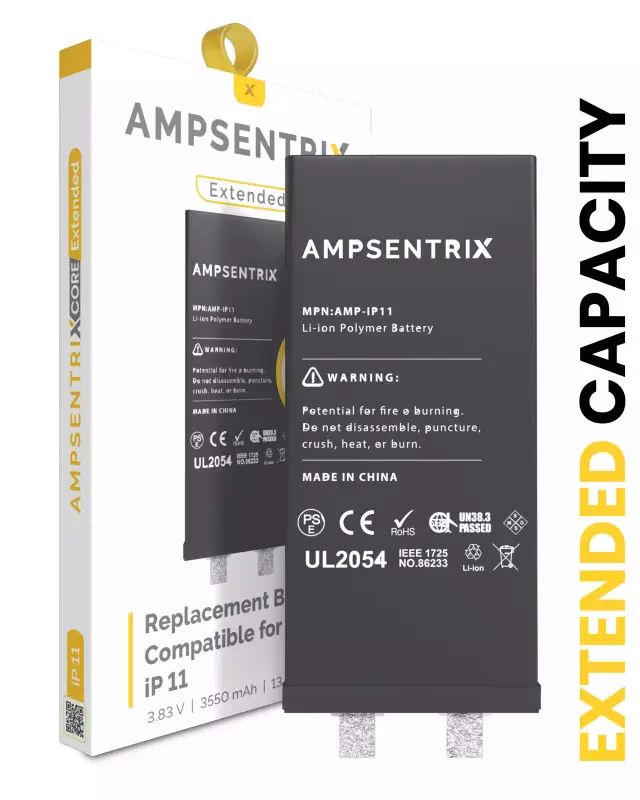 Batterie nue à souder pour Apple IPhone 11 (soudure par points requise, AmpSentrix Core Extended)