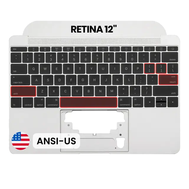 Châssis supérieur avec clavier ANSI US et microphone pour Apple MacBook 12" A1534 (2016-2017) (OEM New, argent)