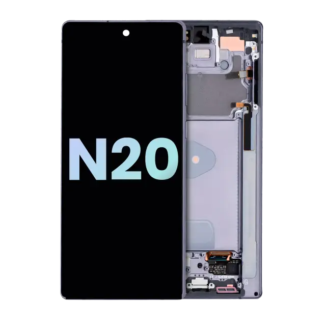 Écran OLED avec châssis pour Samsung Galaxy Note 20 5G (pack service origine, Mystic Gray)