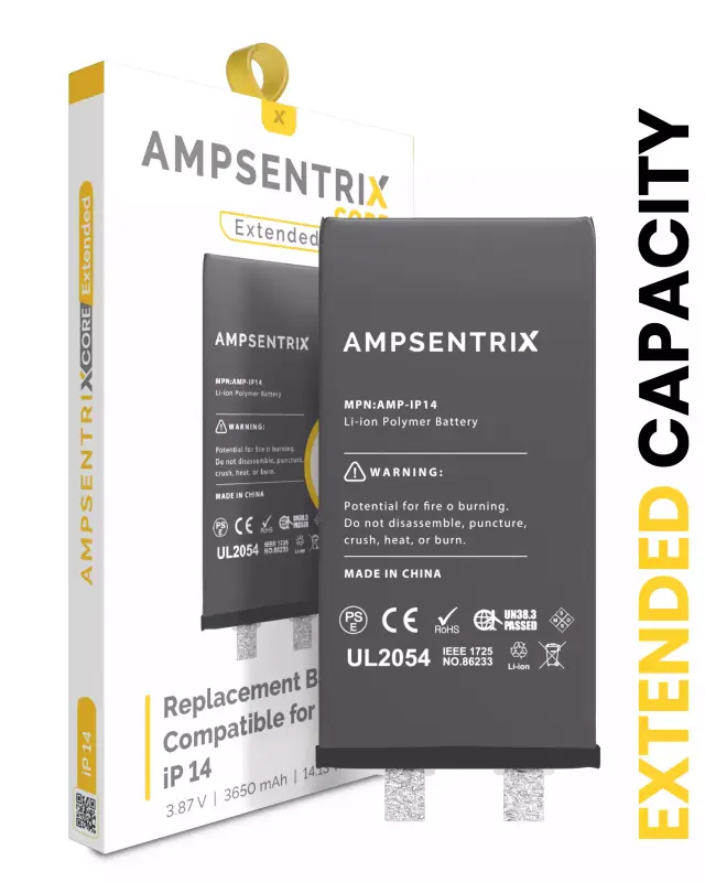Batterie nue à souder pour Apple IPhone 14 (soudure par points requise, AmpSentrix Core Extended)
