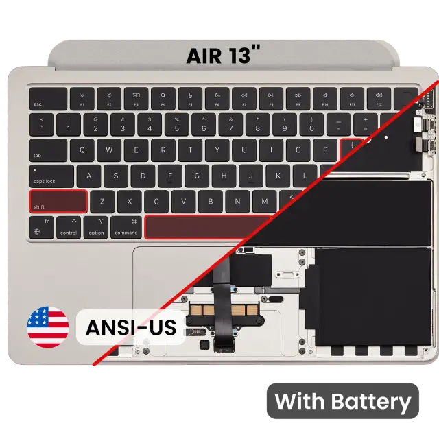 Châssis supérieur avec batterie et clavier ANSI US pour Apple MacBook Air 13" A2681 (2022) (origine, lumière stellaire)