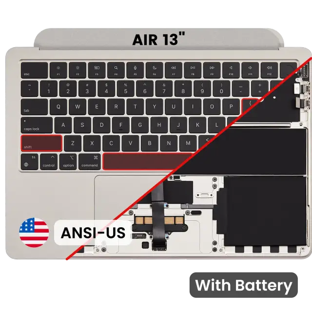 Châssis supérieur avec batterie et clavier ANSI US pour Apple MacBook Air 13" A2681 (2022) (lumière stellaire)