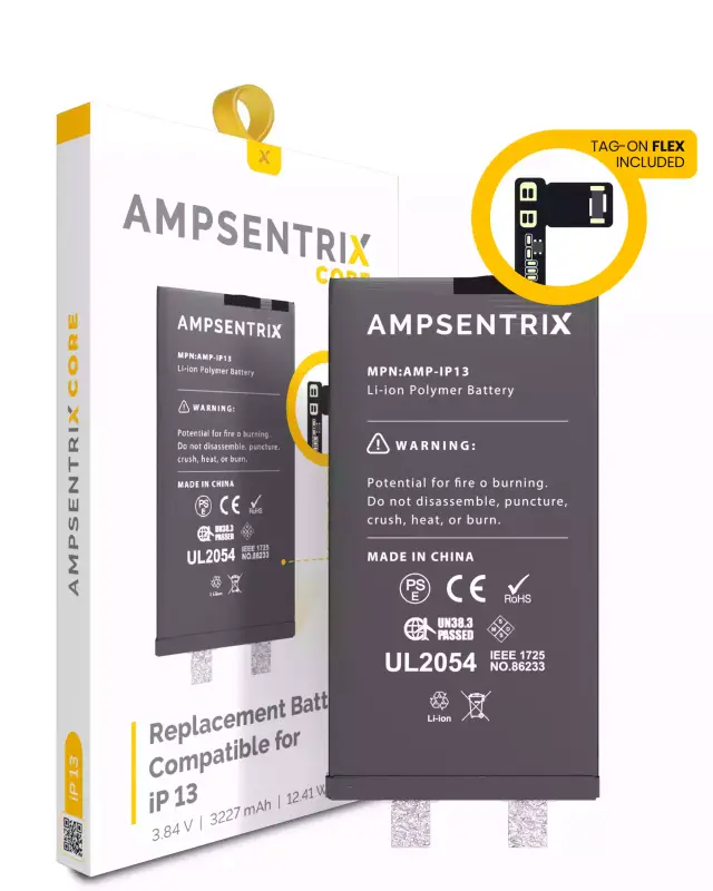 Cellule de batterie nue à souder pour Apple iPhone 13 (soudure par points requise, AmpSentrix Core) — réf. 107082071218