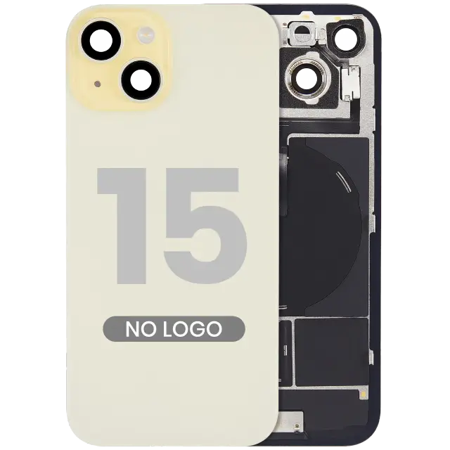Vitre arrière pour Apple iPhone 15 (sans logo, compatible, jaune) — réf. 107082130559
