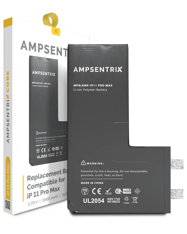 Cellule de batterie nue à souder pour Apple iPhone 11 Pro Max (soudure par points requise, AmpSentrix Core) — réf. 107082073361