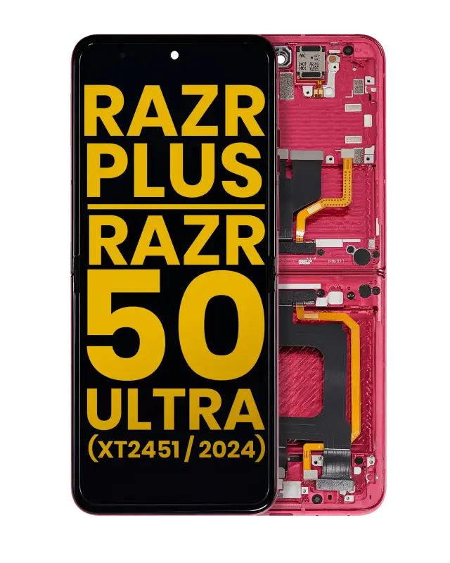 Écran OLED intérieur avec châssis pour Motorola Razr Plus 2024 / Razr 50 Ultra (XT2451 / 2024) / Razr Plus 2025 (XT2557) (reconditionné, Hot Pink)