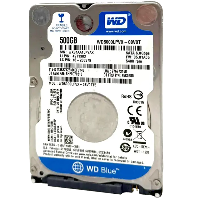 Disque dur interne WD Blue 2,5" 500 Go 5400 tr/min (7 mm) (reconditionné)