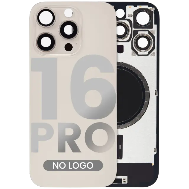 Vitre arrière pour Apple iPhone 16 Pro (sans logo, compatible, titane sable) — réf. 107082546336