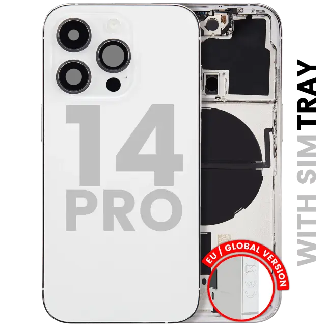 Châssis pour Apple iPhone 14 Pro (version EU, origine d'occasion — grade B, argent) — Coque arrière avec petites pièces