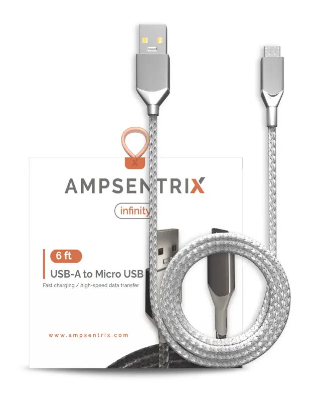 Câble micro-USB vers USB-A AmpSentrix Infinity (1,8 m, argent)