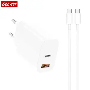 Chargeur Secteur Multi d-power avec Câble USB-C vers USB-C J8268 20W Blanc