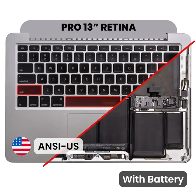 Châssis supérieur avec batterie et clavier ANSI US pour Apple MacBook Pro 13" A1502 (2013-2014) (OEM New, gris sidéral)