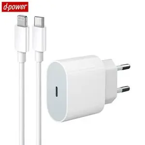 Chargeur Secteur USB-C d-power J8542 20W avec Câble Data Type-C vers Lightning (1m) Blanc