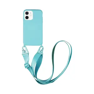 Coque Silicone avec Bandoulière Apple iPhone 12 (#7) Bleu Clair