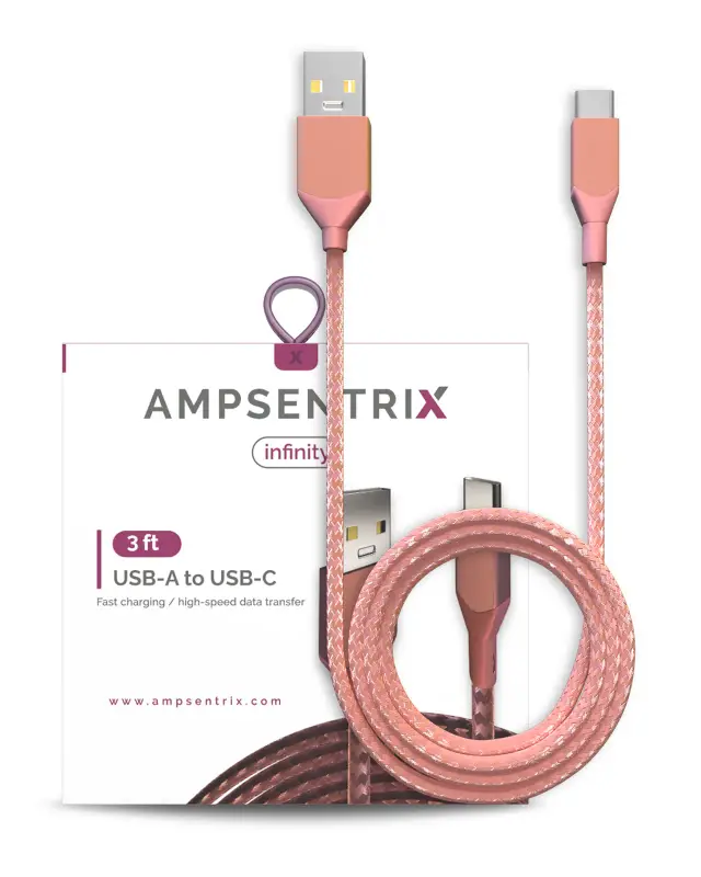Câble USB-C vers USB-A AmpSentrix Infinity (1 m, rose)