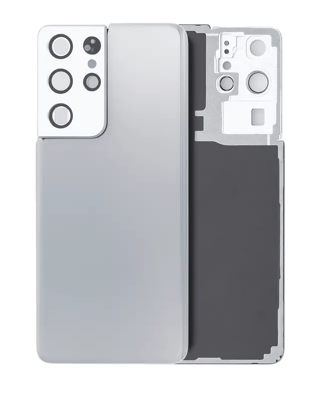 Vitre arrière pour Samsung Galaxy S21 Ultra (sans logo, compatible premium, Phantom Silver)