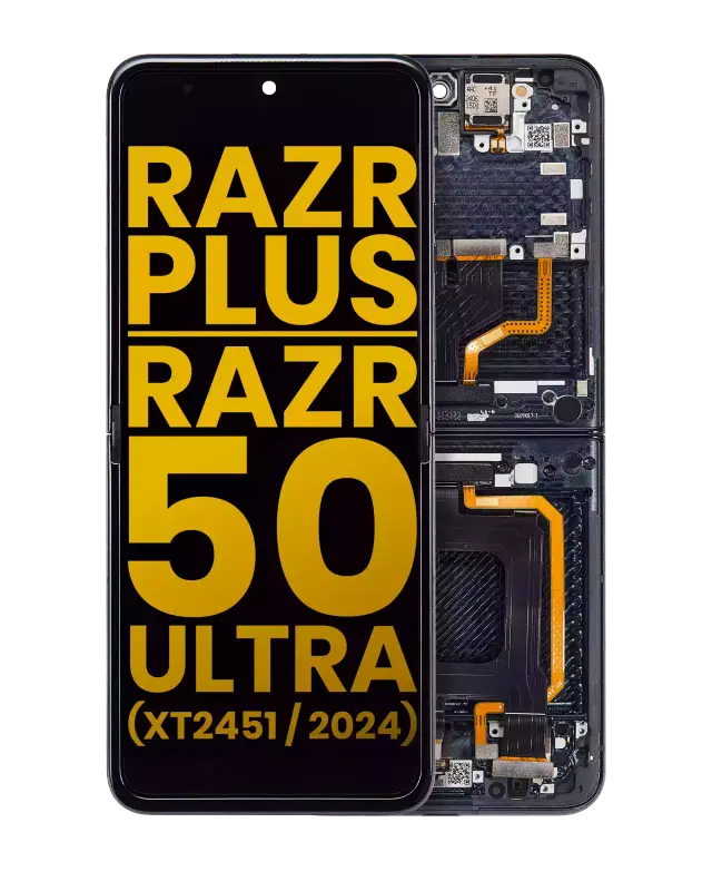 Écran OLED intérieur avec châssis pour Motorola Razr Plus 2024 / Razr 50 Ultra (XT2451 / 2024) / Razr Plus 2025 (XT2557) (reconditionné, Midnight Blue)