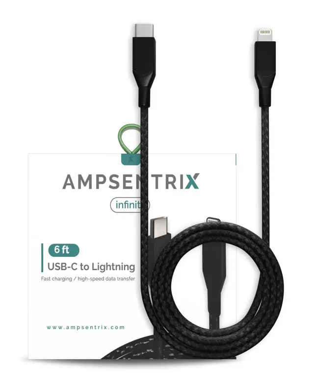 Câble USB-C vers Lightning AmpSentrix Infinity (non MFi, 1,8 m, noir)