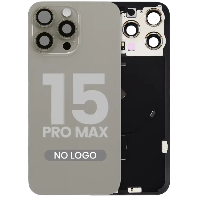 Vitre arrière pour Apple iPhone 15 Pro Max (sans logo, compatible, titane naturel) — réf. 107082130575