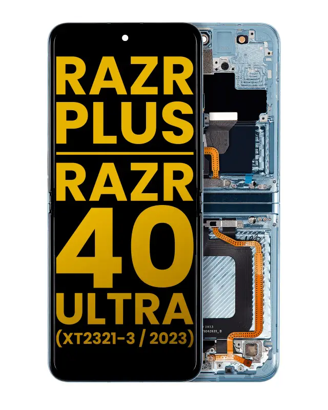 Écran OLED intérieur avec châssis pour Motorola Moto Razr Plus 2023 / Razr 40 Ultra (XT2321 / 2023) (reconditionné, Glacier Blue)