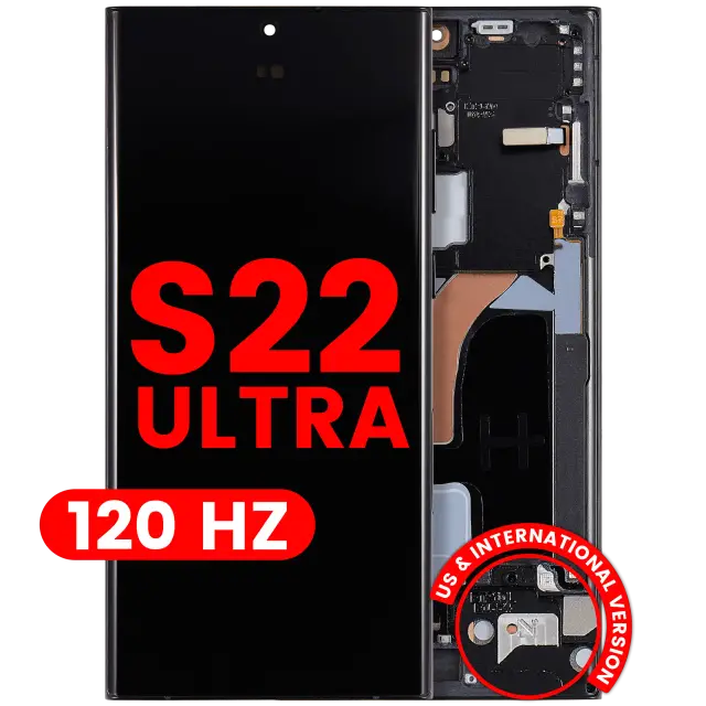 Écran OLED avec châssis pour Samsung Galaxy S22 Ultra 5G (version US & internationale, Aftermarket Pro, 120 Hz, Graphite / Sky Blue / Red)