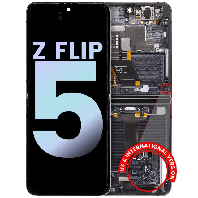 Écran OLED intérieur avec châssis pour Samsung Galaxy Z Flip 5 5G (version US & internationale, pack service origine, graphite)