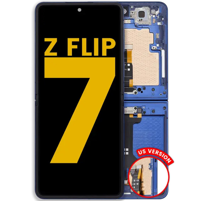 Écran OLED intérieur avec châssis pour Samsung Galaxy Z Flip 7 5G (version US & internationale, reconditionné, Blue Shadow)