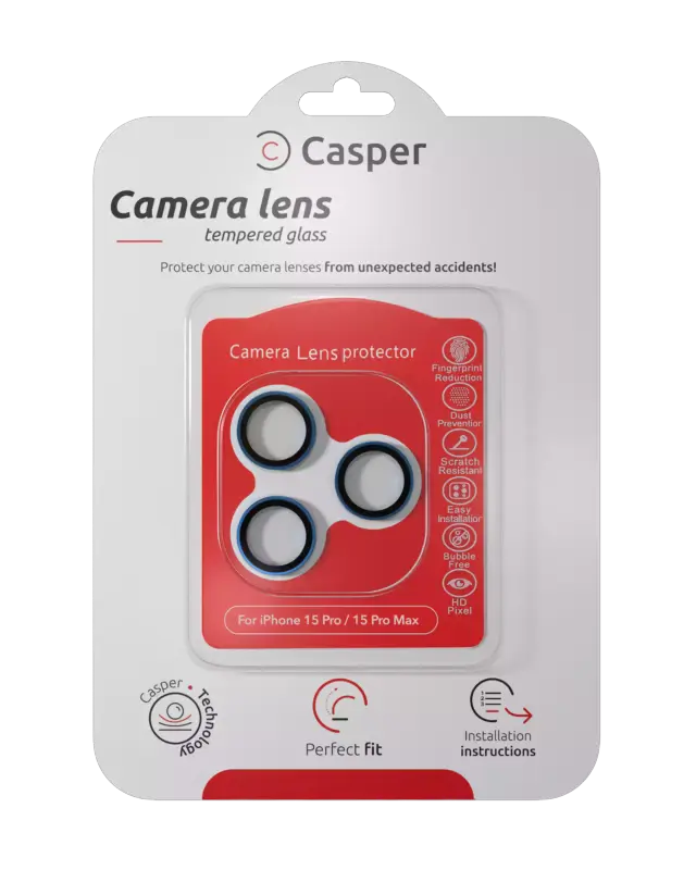 Protection de lentilles de caméra pour iPhone 15 Pro / 15 Pro Max (Blue Titanium, transparent)