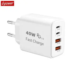Chargeur Secteur Multi d-power J8269 40W PD3.0 (2x Type-C + 2x USB) Blanc