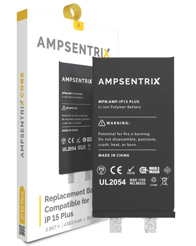 Cellule de batterie nue à souder pour Apple iPhone 15 Plus (soudure par points requise, AmpSentrix Core)