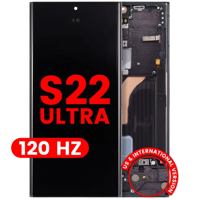 Écran OLED avec châssis pour Samsung Galaxy S22 Ultra 5G (version US & internationale, compatible premium, 120 Hz, noir fantôme)