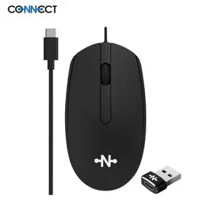 Souris Filaire CONNECT MC-SFN01 (Type-C) avec Adaptateur Type-C vers USB Noir