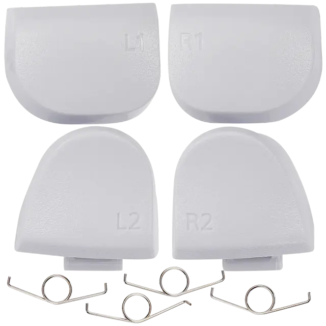 Gâchettes R1 / L1 / R2 / L2 avec ressorts pour manette Sony DualSense (PS5) — BDM-020 (blanc, jeu de 8 pièces)
