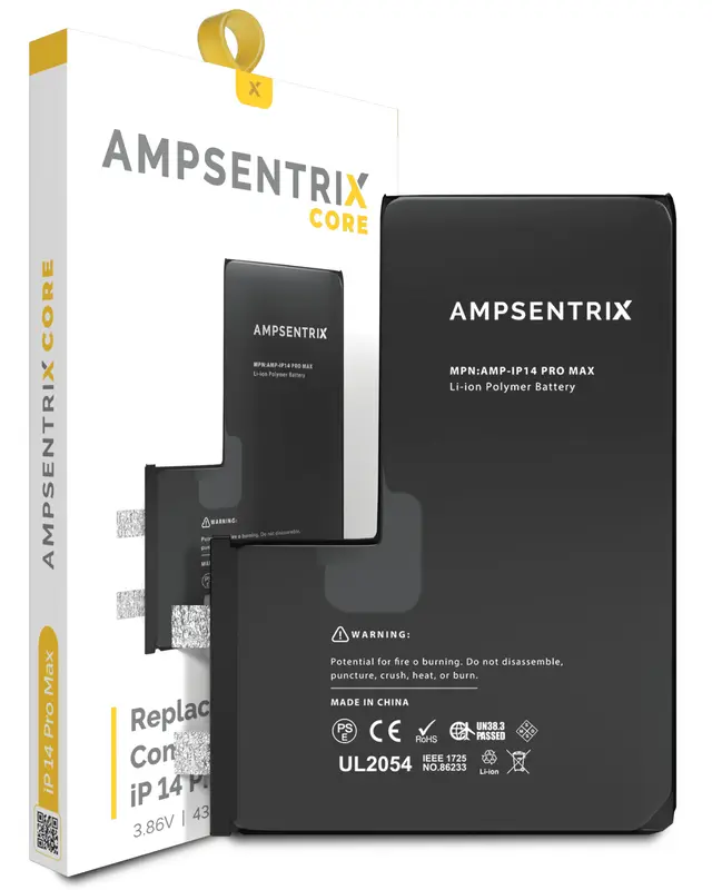 Cellule de batterie nue à souder pour Apple iPhone 14 Pro Max (soudure par points requise, AmpSentrix Core)