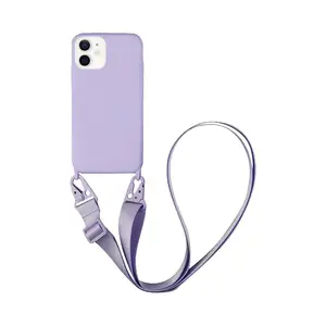 Coque Silicone avec Bandoulière Apple iPhone 12 (#15) Violet Clair
